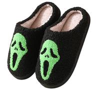 Generisch Halloween Slippers Women Men Winter Warm Non-Slip Women's Shoes Novelty Funny Slippers Cute Plush Slippers Soft Fluffy Felt Slippers Memory Foam Fluffy, Green, 5 UK