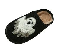 Generisch Halloween Slippers Women's Winter Slippers Warm Cuddly House Slippers Soft Ghost Plush Slippers with Spider Web Pattern Fluffy Slippers for Outdoor Indoor, 01 black, 12 UK