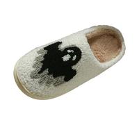 Generisch Halloween Slippers Women's Winter Slippers Warm Cuddly House Slippers Soft Ghost Plush Slippers with Spider Web Pattern Fluffy Slippers for Outdoor Indoor, 01 white, 8.5 UK
