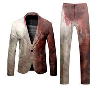 Generisch Halloween Suit Men's Blood Splash Horror Outfits Casual Crew Neck Blood Splash Pattern Blazer Trousers Horror Bloody Printed Jacket Suit Trousers Bloody Suits, O wine, L