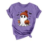 Generisch Halloween Sweatshirt Women's Hocus Pocus Short Sleeve Shirts Pullover Tops Blouse Women's Halloween Party Shirt Off Shoulder 3/4 Sleeve Tunic Top, shirt c2-purple, XXL