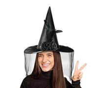 Generisch Halloween Witch Hat, Witch Hat with Wide Brim Half Veil and Flower - Portable Halloween Costume Accessory for Women Carnival Fantasy Festival
