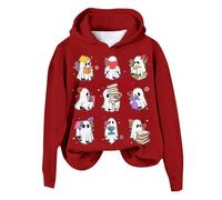 Generisch Halloween Women's Skeleton Top Blood-smeared T-Shirt 3/4 Sleeve Off Shoulder Long Sleeve Party Shirt, Shirt C2-brick Red, L