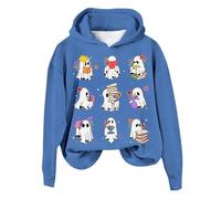 Generisch Halloween Women's Skeleton Top Blood-smeared T-Shirt 3/4 Sleeve Off Shoulder Long Sleeve Party Shirt, Shirt C2-Blue, S