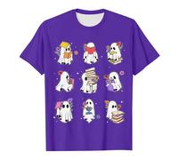 Generisch Halloween Women's Skeleton Top Blood-smeared T-Shirt 3/4 Sleeve Off Shoulder Long Sleeve Party Shirt, Shirt C1-dark purple, XL