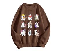 Generisch Halloween Women's Skeleton Top Blood-smeared T-Shirt 3/4 Sleeve Off Shoulder Long Sleeve Party Shirt, Shirt C3-beige, XXL