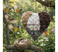 Generisch Handmade Alpaca Wool Heart Shaped Container for Bird Nest - Fillable Nesting Box for Bird Nest - Garden Bird Nest Dispenser and Wild Bird Nesting Material (1 Set)