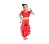 Generisch Handmade Oriental Belly Dance Set for Little Girls with Long Dance Cloth Glitter Satin Scarf Decorations - Ideal as well as Suitable for Stage Performances Festivals (8-9 Years)