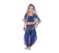 Generisch Handmade Oriental Belly Dance Set for Little Girls with Long Dance Cloth Glitter Satin Scarf Decorations - Ideal as well as Suitable for Stage Performances Festivals (Dark Blue, 4-5 Years)