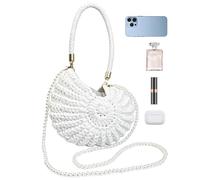 Generisch Handmade Shell Bag with Pearl Necklace, Boho Handmade Women's Handbag Pearl Necklace, Boho Beach Bag for Summer and Holiday by the Sea, for Women, Summer, Holiday, Travel, White, Siehe