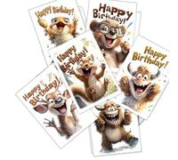 Generisch Happy Birthday Card, Animal Motif, Greeting Message, Keepsake with Envelope, Set of 6 Greeting Cards and Envelopes, for Son, Daughter, Dad, Mum, Colleague, Husband, Wife, Sister, Boyfriend