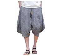 Generisch Harem Pants Men Summer Slim Retro Check Pants Loose Cropped Pants Hipster Harem Pants Plus Size Mens Trousers for Gym, gray, 5XL