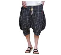 Generisch Harem Pants Men Summer Slim Retro Check Pants Loose Cropped Pants Hipster Harem Pants Plus Size Mens Trousers for Gym, black, 4XL