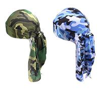 Generisch Hats Under Bicycle Helmet 2 Pieces Unisex Camouflage Print Durag Long Tail Durag Headwraps Cap Bandanas Turban White Cap Men, Camouflage, One Size