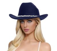 Generisch Hats Women's Men's and Women's Wool Hats Western Cowboy Top Hat Three Rhinestones Sun Hat 3 Girls, navy, One Size