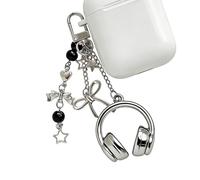 Generisch Headphone Keychain - Cute Music Theme Ornament | Bow Keychain | for Purse, Tote Bag, Backpack, Car Keys, Men, Women, Girls, Friend, Lady