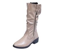 Generisch Heel Women's Colour Charging Mid-Winter Solid Round Shoes Toe Zip Women's Boots Winter Shoes Women, khaki, 6 UK