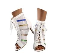Generisch Heels Dance Class Bootie Sandals Women's High Heels Pumps Sexy Mesh Stiletto Ankle Boots Lace-Up Sandals with Fish Mouth Dance Shoes Fashion Sandals Pole Dance Shoes, White, 5 UK