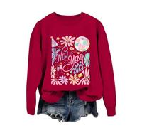 Generisch Hello 2025 Women's Casual Fashion Long Sleeve Crew Neck Sweatshirt Sweater, red, L