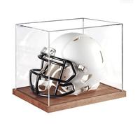 Generisch Helmet Presentation Box for Full-Size Helmets | Container Holder with Wooden Stand - Baseball Helmet Display Box | For Sports Fan Items, Baseball, Ice Hockey, Basketball, Football