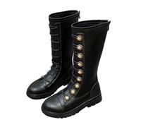 Generisch High Boots for Girls, Faux Leather, with Buttons, Elegant, High Boots for Children, Round Toe, Soft, Flat, Zip, Comfortable, Lightweight, Autumn and Winter, black, 6 UK