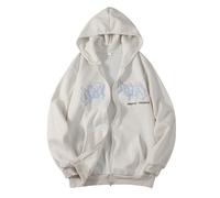 Generisch Hip Hop Sweatshirt Print Hooded Jacket Street Fashion Drawstring Sweat Jacket with 90s E Girl Top Extraordinary Hoodies, White, M