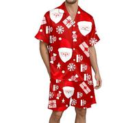 Generisch Holiday Printed Men's Pyjama Set Sleepwear Lounge Suit for Festive Hours Cosy Relaxation with Comfortable Short Sleeve Shorts Design, White, XXL