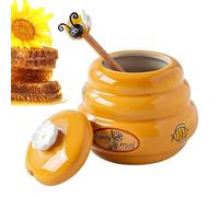 Generisch Honey Pot, Ceramic Airtight Small with Spoon Lid, Honey Storage Container with Dispenser for Easy Dosage, for Syrup, Jam, Sauce, Kitchen, Storage Cabinet, Office, Dorm, Farmhouse