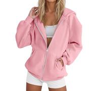 Generisch Hooded Jacket Women's Hoodie Sweatshirt Hoodie Sweat Jacket Pullover Zip Winter Plain Cotton Long Sleeve Zip Coat Oversize Training Jacket Running Jacket Sports Jacket, Pink-f, XXL