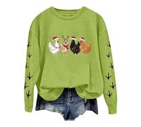 Generisch Hooded Sweat Jacket Long Sleeve Crew Neck Sweatshirt for Women with Chicken Print Lightweight Loose Sweatshirt Top Pullover Cream Women, Green, XXL