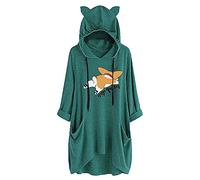 Generisch Hooded Top Middle Arm Hat Ear Women's Blouse Cute Print Medium Length Loose Women's Blouse Shirt Sleeveless Women, Green, S