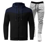 Generisch Hoodie and Trousers Set Men's Patchwork Hooded Shirt Trousers 2-Piece Two-Piece Leisure Suit Loose Fitness Suit Long Sleeve Oversize Sports Suit Plain Tracksuit Warm Jogging Suit, P navy