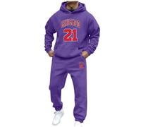 Generisch Hoodie Autumn Winter Fashion Men Women Casual Letter Print Long Sleeve Sports Hoodie Set Men Sweatshirt Button Down, Dark purple, 3XL