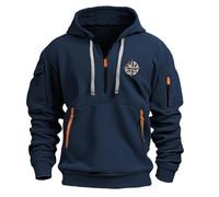 Generisch Hoodie Men's Athleisure Sweatshirt with Zip and Embroidered Patch on the Arm, Jumper, Hoodie Men's Hoodie Blanket, navy, M