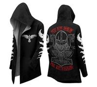 Generisch Hoodie Men's Medium Length Viking Hooded Jacket Medieval Sweat Jacket Nordic Mythology Cardigan with Hood Motorcycle Jacket Cashmere Winter Coat Warm Coat Cosplay, 01 black, L