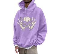 Generisch Hoodie Men's Oversize Hoodie Skull Printed Jumper Sports Sweatshirt with Hood Pocket Pullover Basic Hoodie Drawstring Hoodies Skeleton Print Streetwear, purple, 3XL