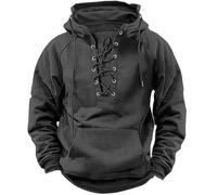 Generisch Hoodie Men's Tactical Pullover, Outdoor Transition Jacket, Vintage Cargo Hoodie, Viking Clothing, Medieval Sweatshirt with Hood, Winter Warm Hoody, Warm Army Pullover, gray, XL