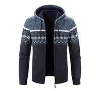 Generisch Hoodie Men's Winter Sweater Jacket Long Sleeve Plus Velvet Thick Capuchin Diamond Block Check Jumper Fashion Cardigan Jacket Jumper Boys 14 Years, blue, XL