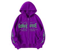 Generisch Hoodie with Zip Women's Fashion Letter Print Loose Hoodies Style Oversized Gothic Hip Hop Long Sleeve Sweatshirts Cat Jumper Cat, purple, XXL