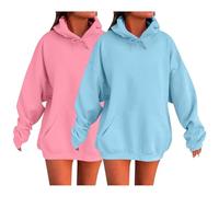 Generisch Hoodie Women's 2 Pieces Autumn Winter Hoodie Long Sleeve Loose Sweatshirt with Hood Oversize Plain Hoodie Casual Large Sizes Hoodie Cotton Long Sleeve Shirt, sky blue, XXL