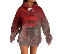 Generisch Hoodie Women's Bloodstain Halloween Costume Scary Hoodie Bloody Pullover Bloody Print Sweatshirt Horror Long Sleeve Shirt Oversized Teenager Girls Streetwear Winter S-3XL, Grey-3, XL