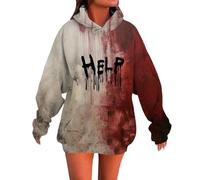 Generisch Hoodie Women's Bloodstain Halloween Costume Scary Hoodie Bloody Pullover Bloody Print Sweatshirt Horror Long Sleeve Shirt Oversized Teenager Girls Streetwear Winter S-3XL, Watermelon Red-6