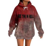 Generisch Hoodie Women's Bloodstain Halloween Costume Scary Hoodie Bloody Pullover Bloody Print Sweatshirt Horror Long Sleeve Shirt Oversized Teenager Girls Streetwear Winter S-3XL, Hot Pink-3, XL