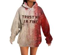 Generisch Hoodie Women's Bloodstain Halloween Costume Scary Hoodie Bloody Pullover Bloody Print Sweatshirt Horror Long Sleeve Shirt Oversized Teenager Girls Streetwear Winter S-3XL, Red-9, M