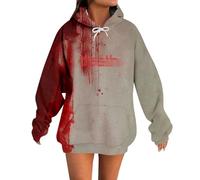 Generisch Hoodie Women's Bloodstain Halloween Costume Scary Hoodie Bloody Pullover Bloody Print Sweatshirt Horror Long Sleeve Shirt Oversized Teenager Girls Streetwear Winter S-3XL, Yellow-1, S