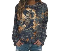 Generisch Hoodie Women's Halloween Pullover with Skull Hoodie Vintage Witch Graphic Fleece Shirts Halloween Pullover Ceiling Sweatshirt Women's Witch Museum Sweatshirt Tops, Hoodies B23-Dark Grey, L