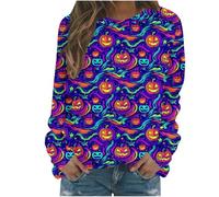 Generisch Hoodie Women's Halloween Pullover with Skull Hoodie Vintage Witch Graphic Fleece Shirts Halloween Pullover Ceiling Sweatshirt Women's Witch Museum Sweatshirt Tops, hoodies b6-purple, XXL