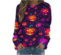 Generisch Hoodie Women's Halloween Pullover with Skull Hoodie Vintage Witch Graphic Fleece Shirts Halloween Pullover Ceiling Sweatshirt Women's Witch Museum Sweatshirt Tops, Hoodies B17-dark purple, L