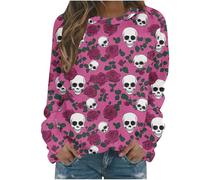 Generisch Hoodie Women's Halloween Pullover with Skull Hoodie Vintage Witch Graphic Fleece Shirts Halloween Pullover Ceiling Sweatshirt Women's Witch Museum Sweatshirt Tops, Hoodies B27-Pink, XXL