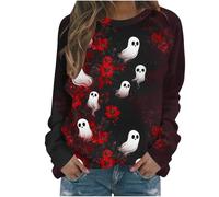 Generisch Hoodie Women's Halloween Pullover with Skull Hoodie Vintage Witch Graphic Fleece Shirts Halloween Pullover Ceiling Sweatshirt Women's Witch Museum Sweatshirt Tops, hoodies b14-red, L